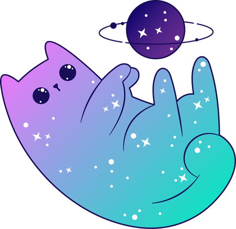 Space cute cats celestial with stars and planets. Fantasy magical kawaii vector.